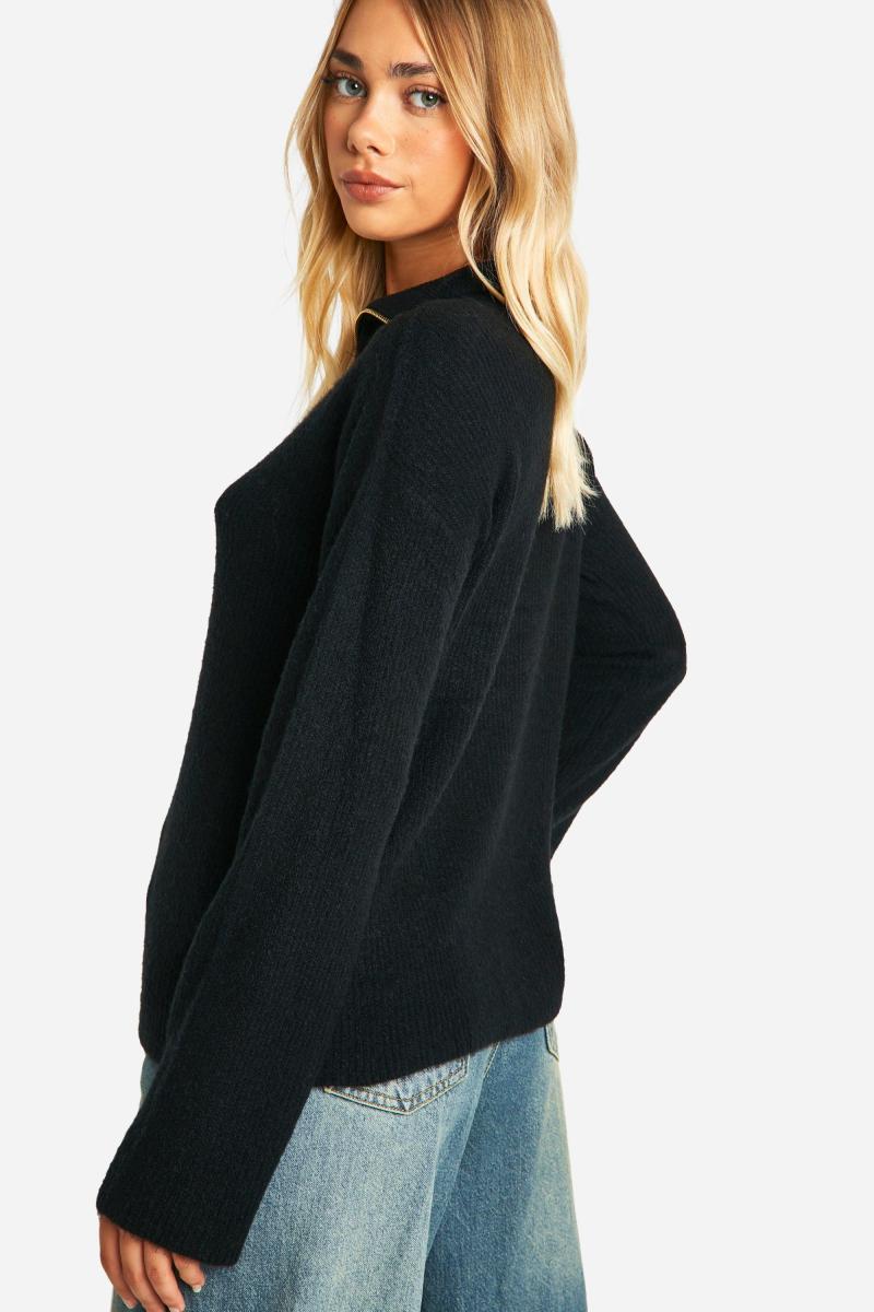 В'язаний джемпер з коміром із напівзастібкою в рубчик