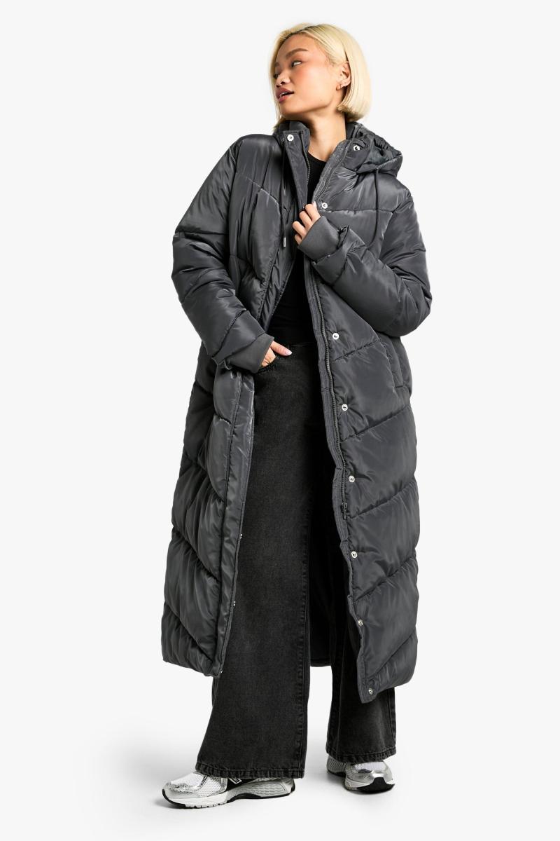 Пуховик максі-довжини з капюшоном