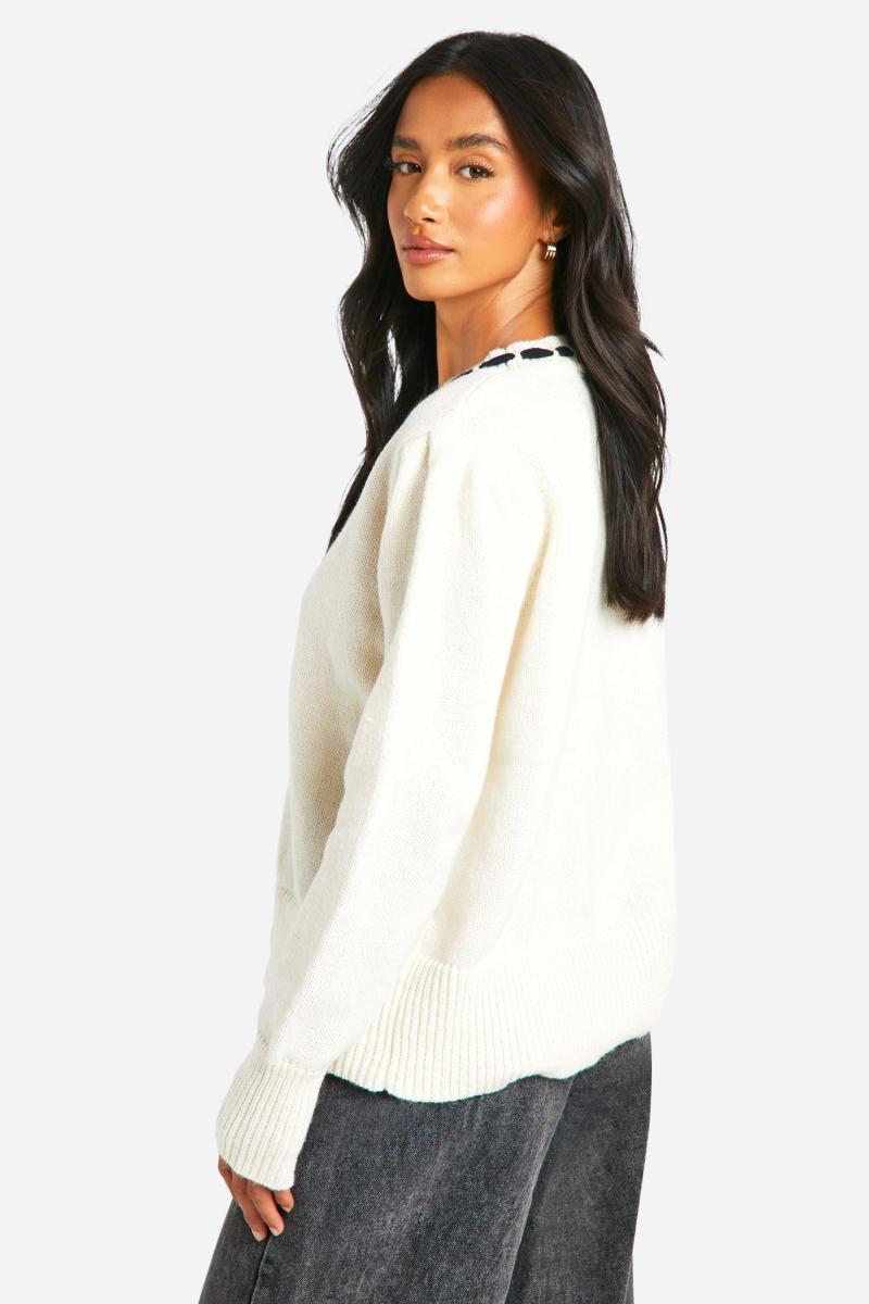 Мініатюрний в'язаний кардиган із контрастною стрічкою