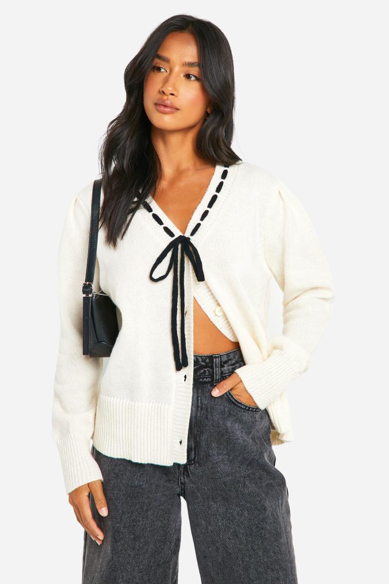 Мініатюрний в'язаний кардиган із контрастною стрічкою