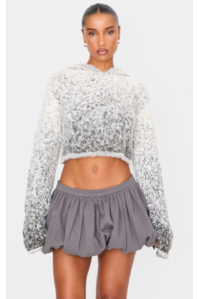 Укорочена в'язана толстовка з м'яким мергелем кремового кольору Укорочена в'язана толстовка з м'яким мергелем кремового кольору